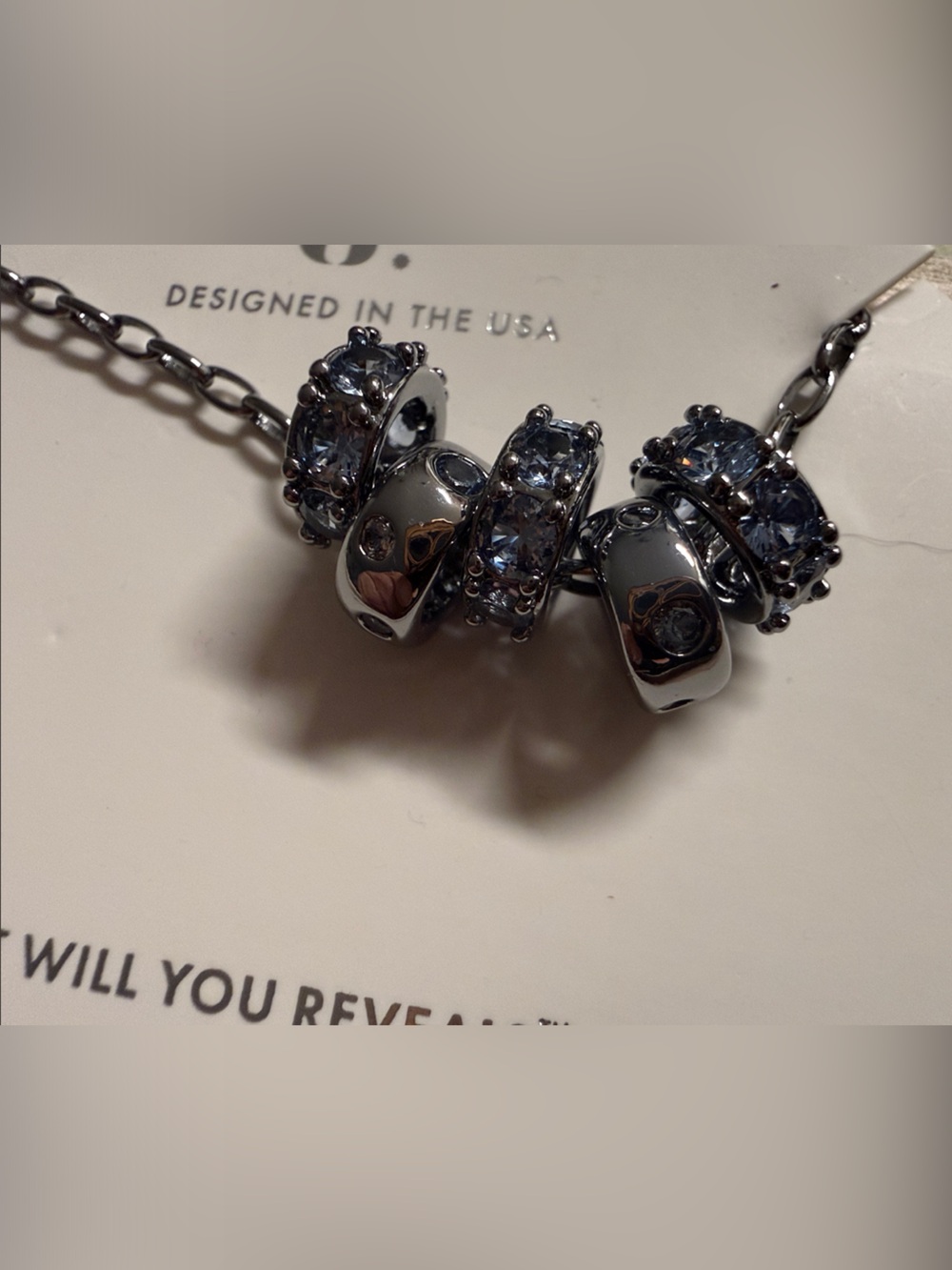 Silver-Tone necklace Charm with Light Blue Crystal Accents